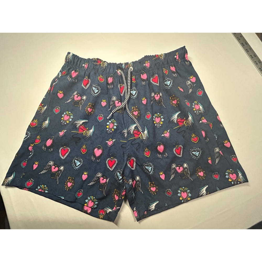 Boardies Sacred Heart Trunks Men Large Blue Heart Tattoo Print Mesh Lined New